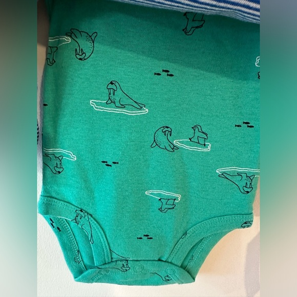 Carters Baby Long Sleeve Walrus/Penguin 4 Onesie Set NWT Size 3M - Picture 4 of 6
